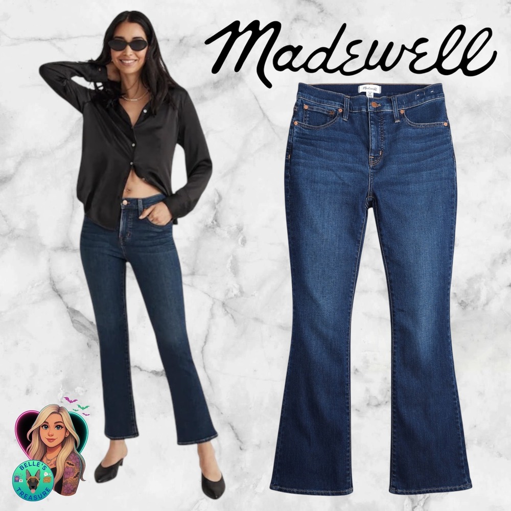 Madewell Jeans Womens 28 Mid-Rise Kick Out Dark Indigo Flare Denim 30x28 Stretch